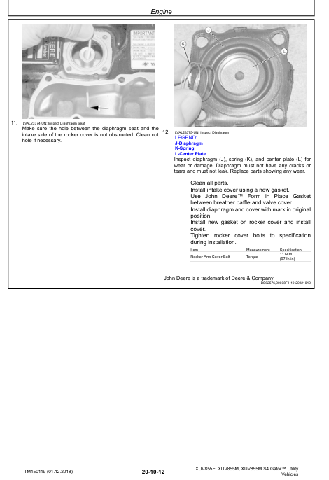 John Deere XUV855E XUV855M Gator Technical Service Manual Complete Guide TM150119