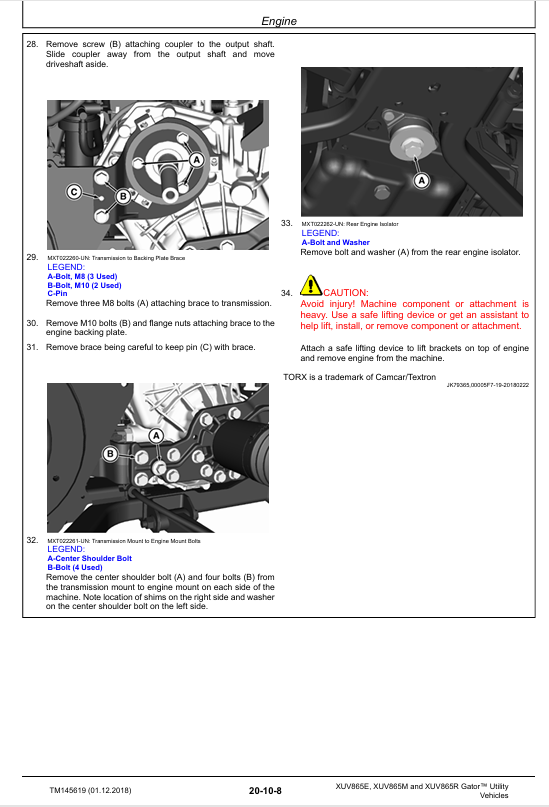 John Deere XUV865E/XUV865M/XUV865R Gator Repair & Maintenance Manual