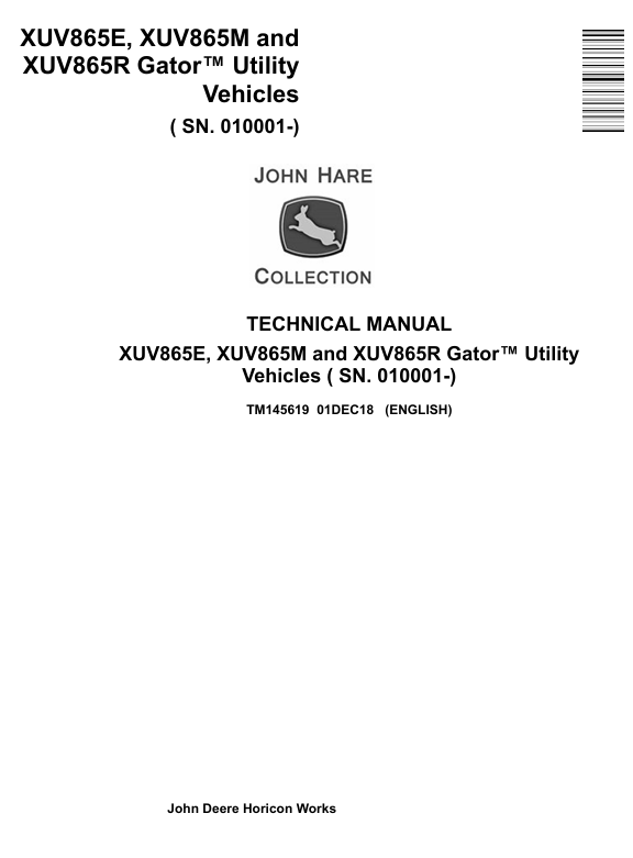 John Deere XUV865E XUV865M XUV865R Gator Utility Vehicle Manual TM145619