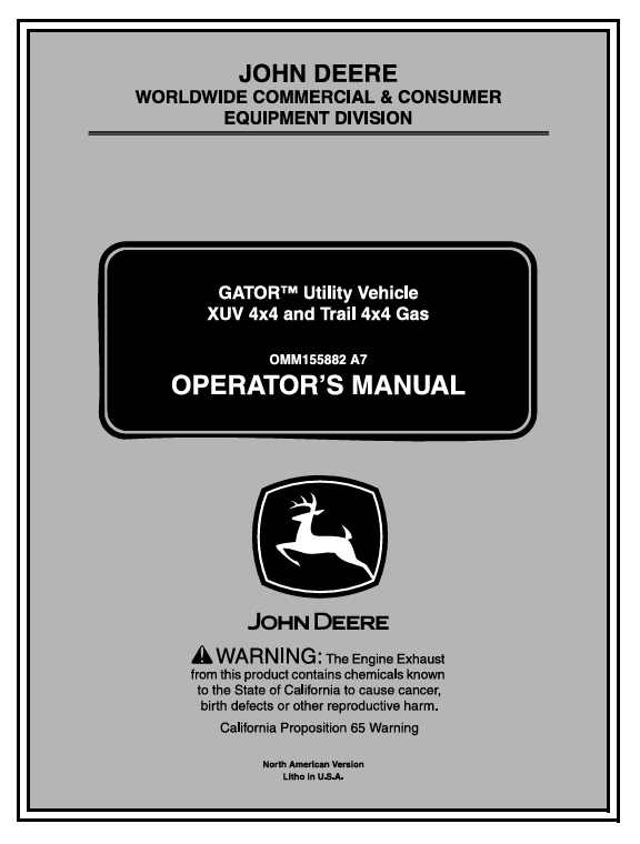 John Deere XUV 4x4 Utility Vehicle & Trail 4x4 Gas Operator Manual OMM155882