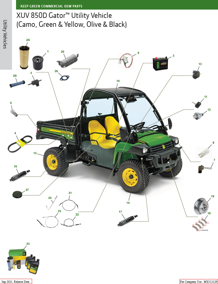 John Deere XUV 850D Gator Complete Parts Catalogue & Diagram Guide