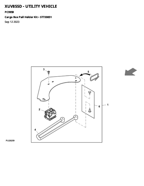 John Deere XUV Gator 855D Utility Vehicle Parts Catalog & Diagrams Manual