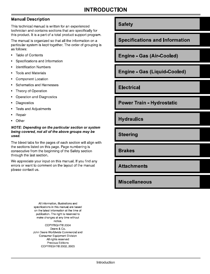 John Deere X Series Garden Tractor TM2023 Technical Service Manual