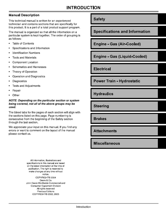 John Deere X Series Garden Tractor TM2023 Technical Service Manual