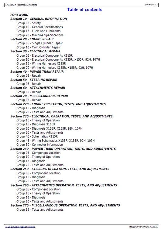 John Deere X Series Lawn Tractor Diagnostic Service Manual TM113419