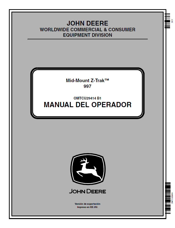 John Deere Z-Trak 997 Operator Manual (OMTCU29414)