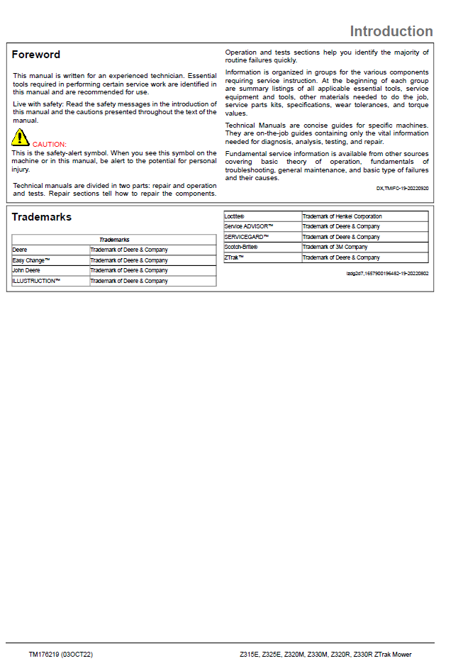 John Deere Z315E Z325E Z320M Z330M Z320R Z330R Service Manual TM176219