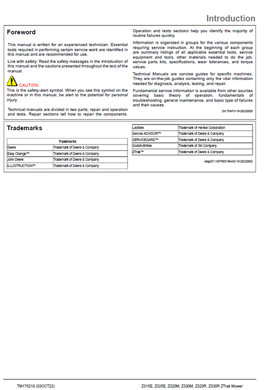 John Deere Z315E Z325E Z320M Z330M Z320R Z330R Service Manual TM176219
