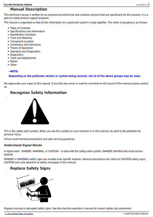John Deere Z445 Z465 EZTrak Residential Mower TM1499 Service Manual