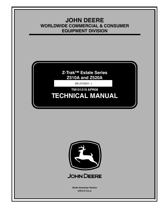 John Deere Z510A Z520A Estate Series Z-Trak Technical Manual TM101219