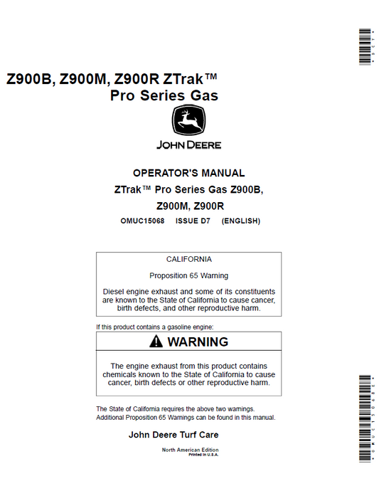 John Deere Z900B, Z900M, Z900R ZTrak Manual (OMUC15068) PDF