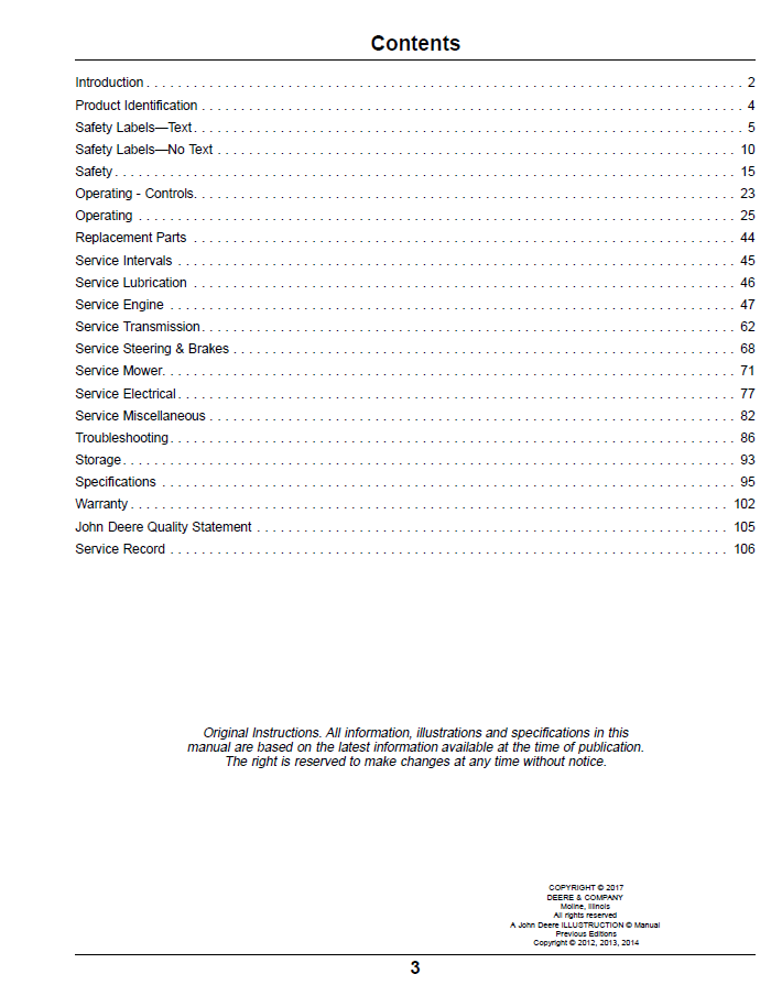 John Deere Z900B Z900M Z900R ZTrak Pro Series Operation & Maintenance Manual