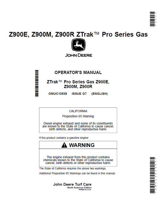 John Deere Z900E Z900M Z900R Operator Manual (OMUC10539) PDF