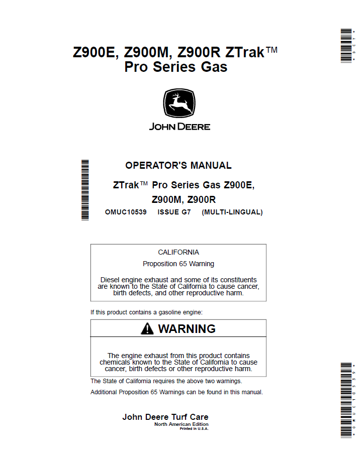 John Deere Z900E, Z900M, Z900R ZTrak Pro Gas Operator Manual