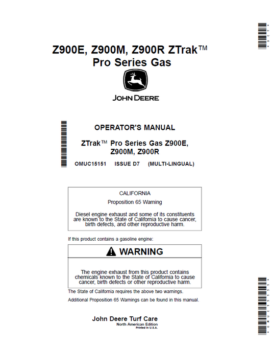 John Deere Z900E Z900M Z900R ZTrak Pro Manual (OMUC15151)