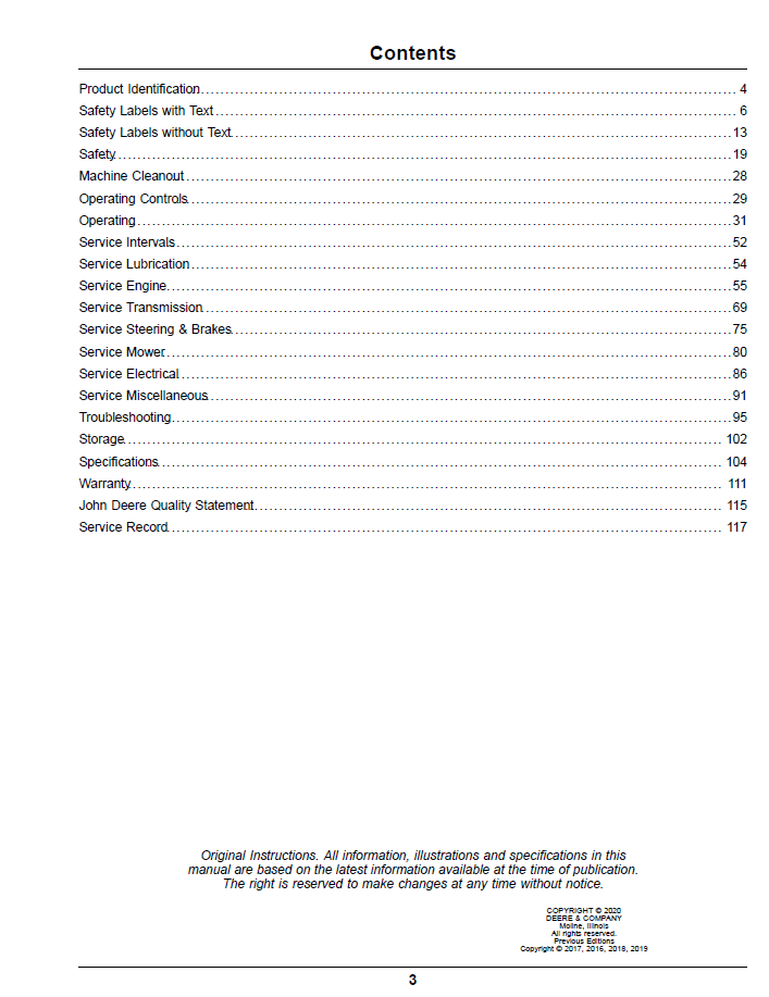 John Deere Z900E, Z900M, Z900R ZTrak Pro Series Gas Operator Manual OMUC22307E