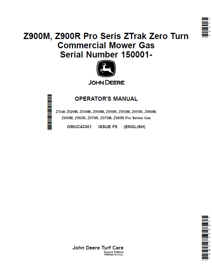 John Deere Z900M & Z900R Gas Commercial Mowers