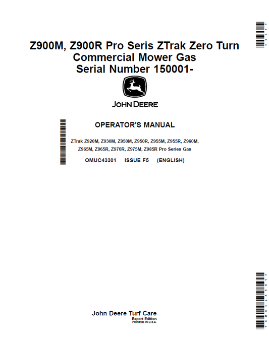 John Deere Z900M & Z900R Gas Commercial Mowers