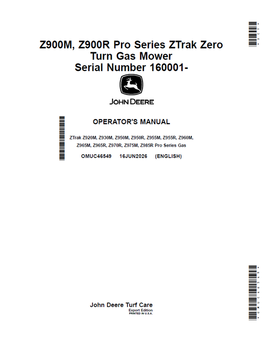 John Deere Z900M/Z900R Gas Mower Operation and Maintenance Manual
