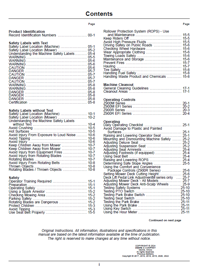 John Deere Z900M / Z900R Mower Manual - OMUC37498E PDF Guide