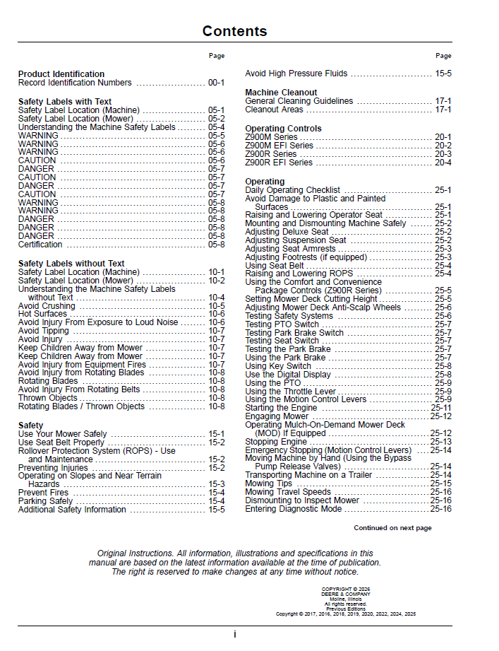 John Deere Z900M Z900R Mower Manual – Setup & Maintenance
