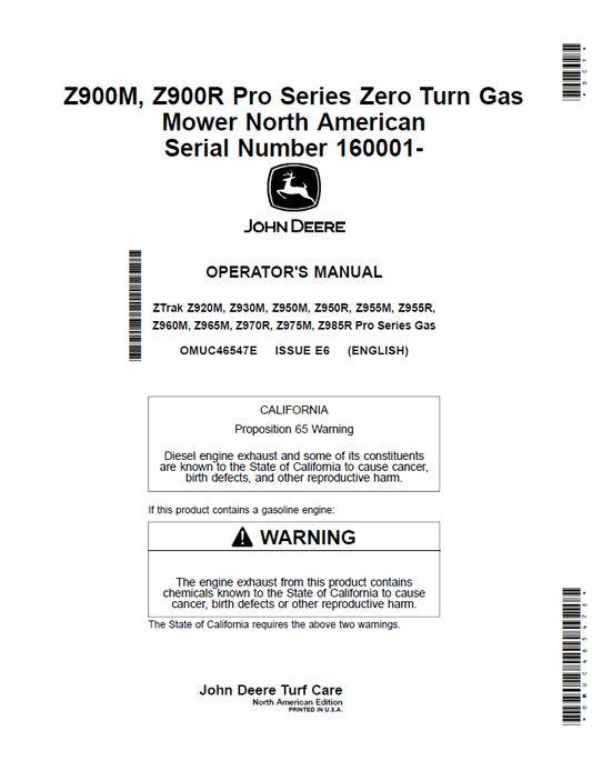 John Deere Z900M & Z900R Pro Series Manual (OMUC46547E)
