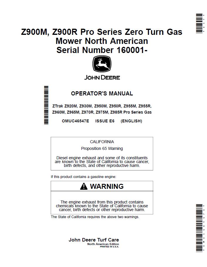 OMUC46547E John Deere Z900M & Z900R Pro Series Operator Manual PDF
