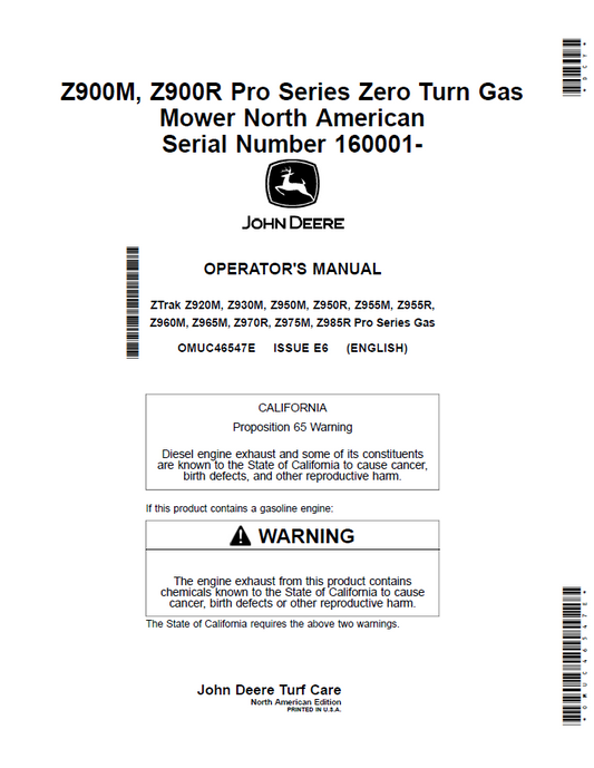 OMUC46547E John Deere Z900M & Z900R Pro Series Operator Manual PDF