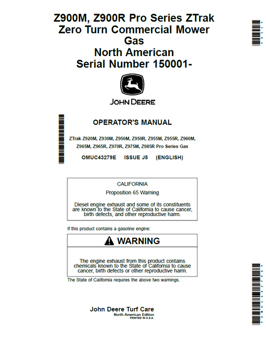 John Deere Z900M & Z900R Pro Series ZTrak Manual