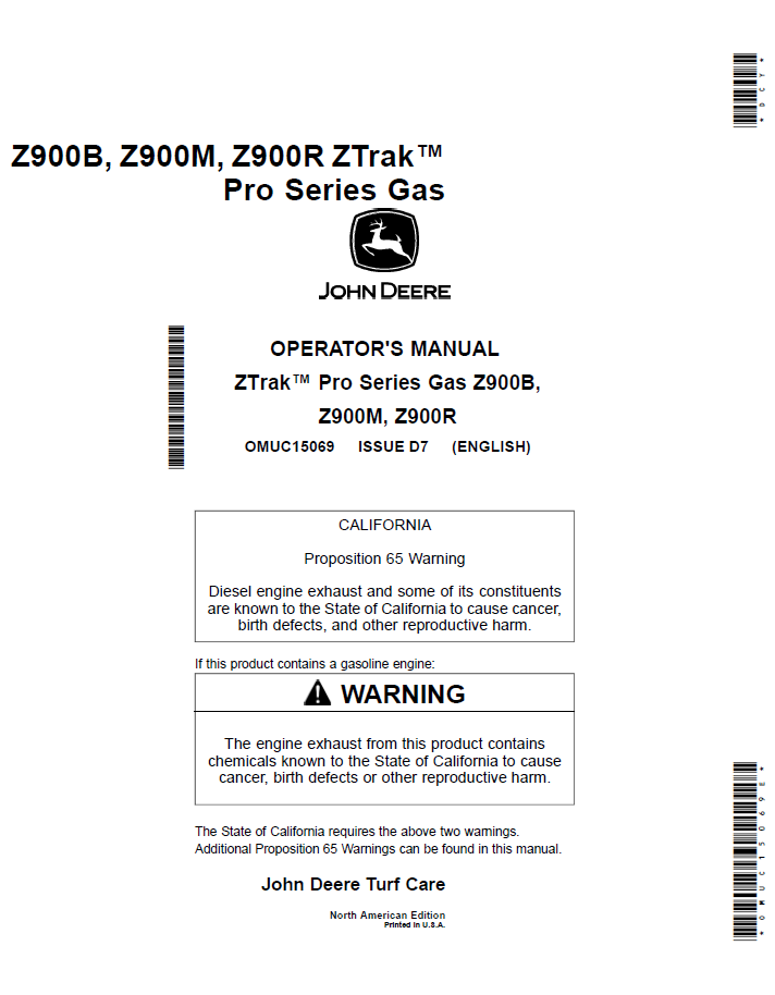John Deere Z900 Series Gas ZTrak™ Operator Manual (OMUC15069)