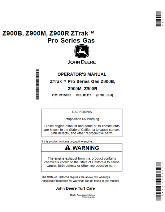 John Deere Z900 Series Gas ZTrak™ Operator Manual (OMUC15069)
