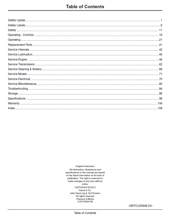 John Deere Z900 Series ZTrak Operator Manual (OMTCU35848)