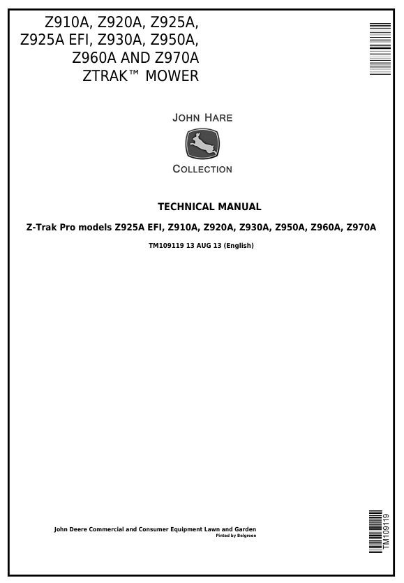 John Deere Z910A-Z970A ZTrak Mower Technical Manual TM109119