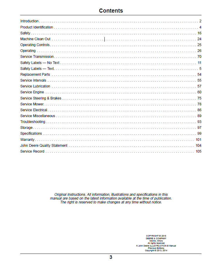 John Deere Z997R Diesel ZTrak™ Operator Manual OMTCU40074 Guide
