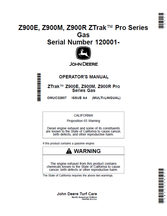 John Deere ZTrak Pro Series Gas Mower User Guide - OMUC32807