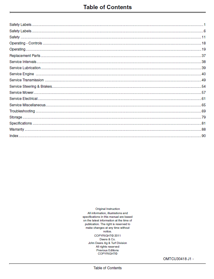 John Deere ZTrak Pro Series Z900A Maintenance & Operator Manual