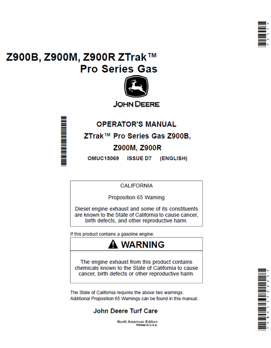 John Deere ZTrak Pro Series Z900B Z900M Z900R Operator Manual Guide