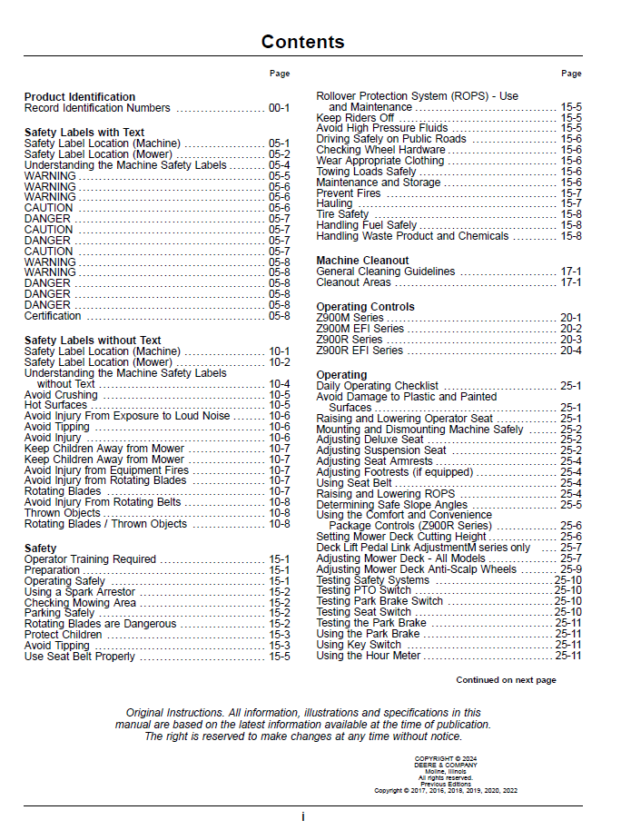 John Deere ZTrak Z900M & Z900R Gas Zero Turn Mower Manual OMUC37498E – Complete User Guide