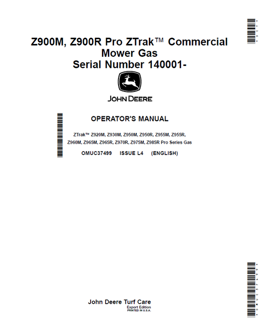 John Deere ZTrak Z900 Pro Series Operator Manual OMTCU37499