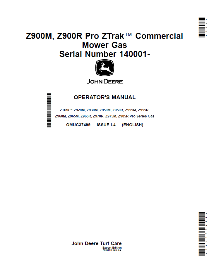 John Deere ZTrak Z900 Pro Series Operator Manual OMUC37499