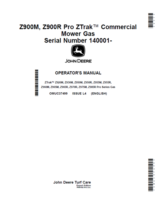 John Deere ZTrak Z900 Pro Series Operator Manual OMUC37499
