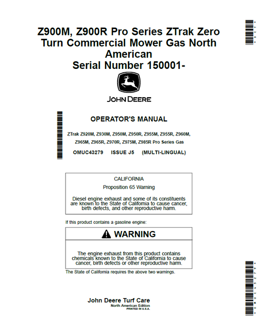 John Deere ZTrak Z900 Pro Series Operator Manual OMUC43279
