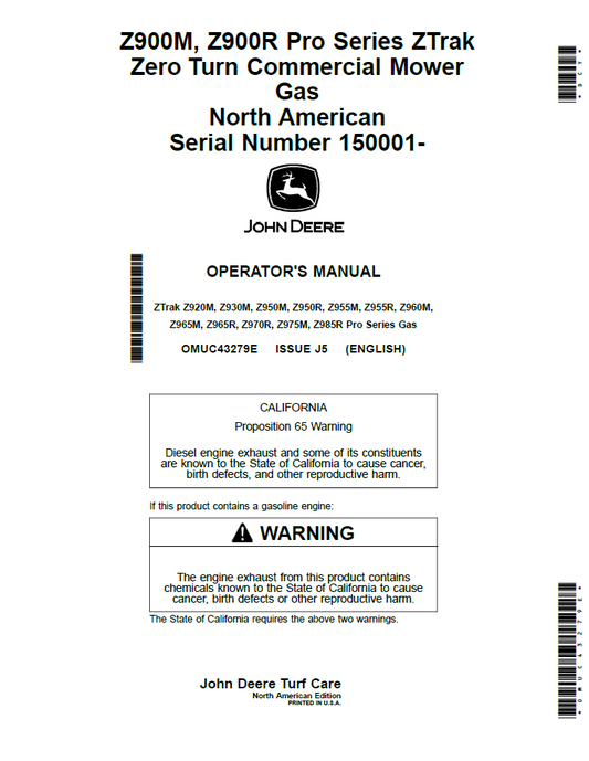 John Deere ZTrak Z900 Pro Series Operator Manual OMUC43279E