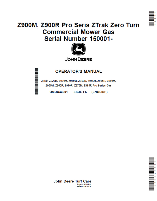 John Deere ZTrak Z900 Pro Series Operator Manual OMUC43301