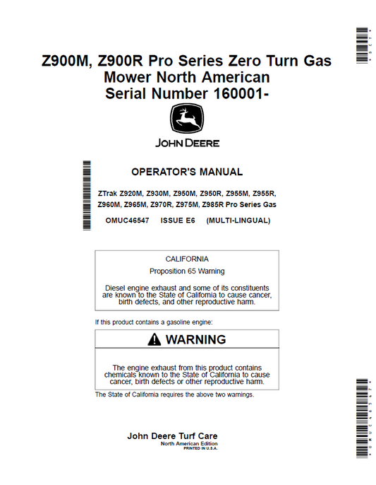 John Deere ZTrak Z900 Pro Series Operator Manual OMUC46547