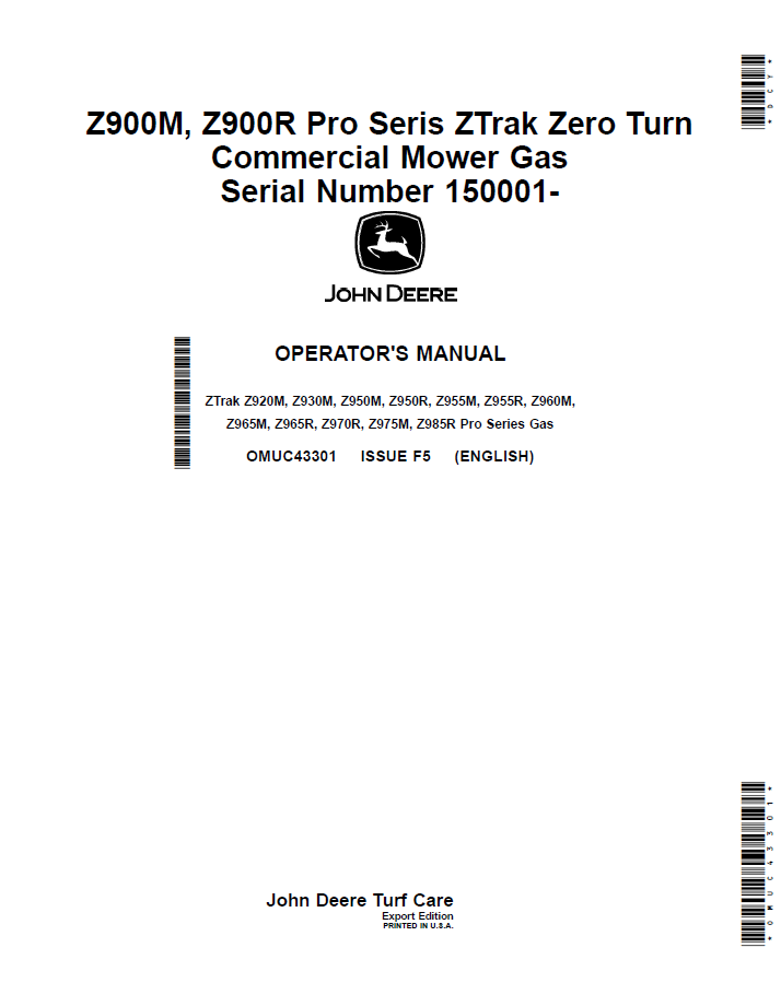John Deere ZTrak Z900 Pro Series Operator Manual OMUC43301