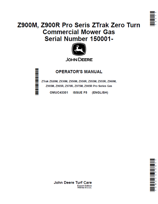 John Deere ZTrak Z900 Pro Series Operator Manual OMUC43301