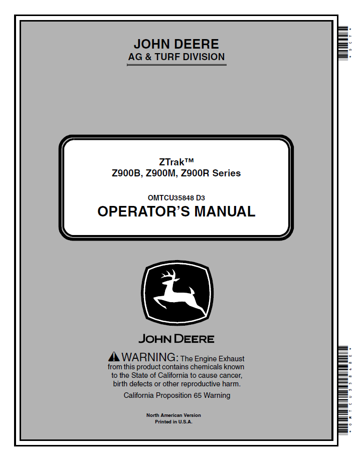 John Deere ZTrak Z900 Series Operator Manual OMTCU35848