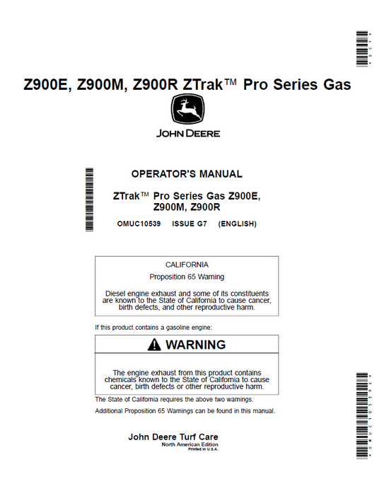 John Deere ZTrak Z900 Series Operator Manual (Z900E, Z900M, Z900R)