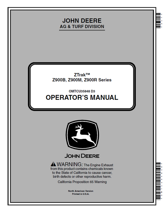 John Deere ZTrak Z900 Series Operator Manual OMTCU35848